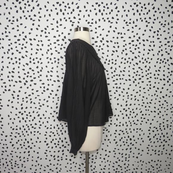 Free People Black Valencia Embroidered Boho Long Sleeve Peasant Top - Picture 9 of 10